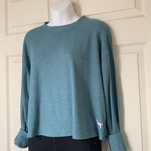 PINK by Victoria Secret Blue Ribbed Cropped Long Sleeve Top